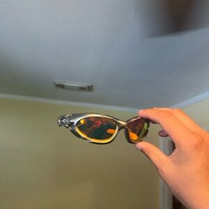 Sport Performance Sunglasses with Gray Frame and Orange Mirrored Lenses Oakley